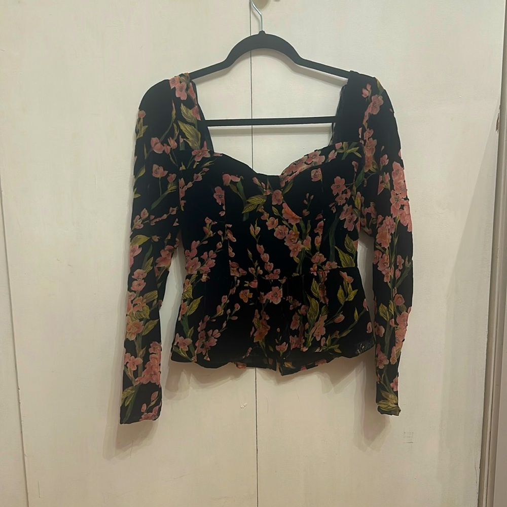 Black velvet floral top